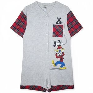 Vintage Disney ~ Mickey & Goofy Gray & Red Plaid Romper